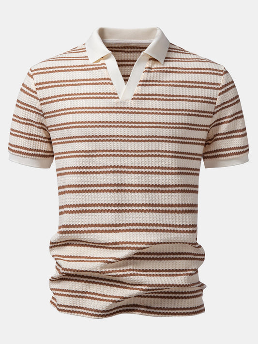Stripe Waffle Johnny Collar Polo