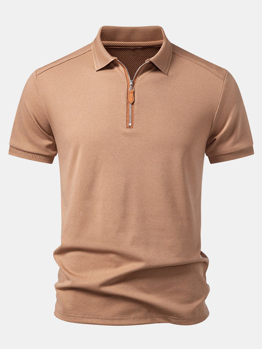 Textured Zipper Polo