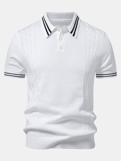 Contrast Trim Twisted Jacquard Knit Polo