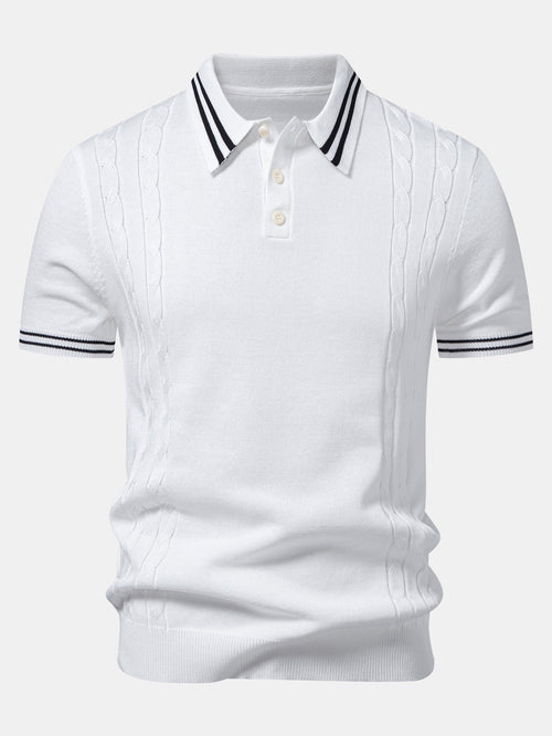 Contrast Trim Twisted Jacquard Knit Polo