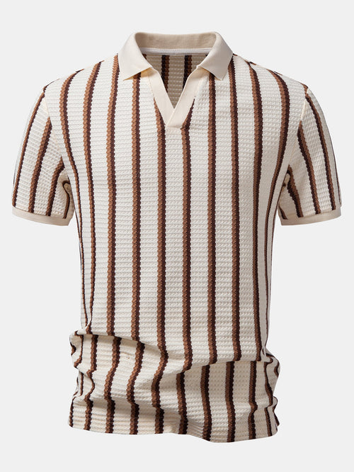 Waffle Stripe Johnny Collar Polo