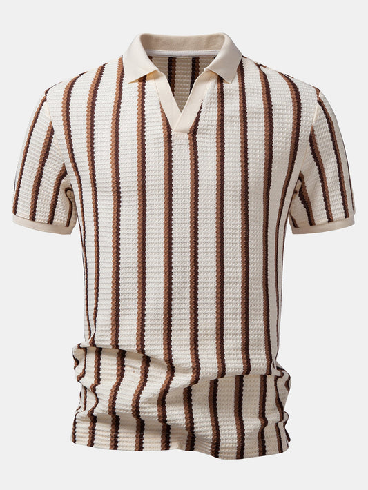 Waffle Stripe Johnny Collar Polo
