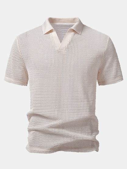 Relax Fit Crocheted V Neck Polo