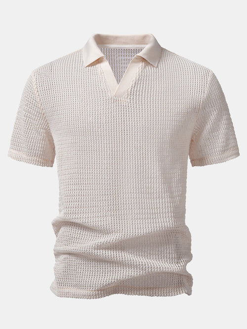 Relax Fit Crocheted V Neck Polo