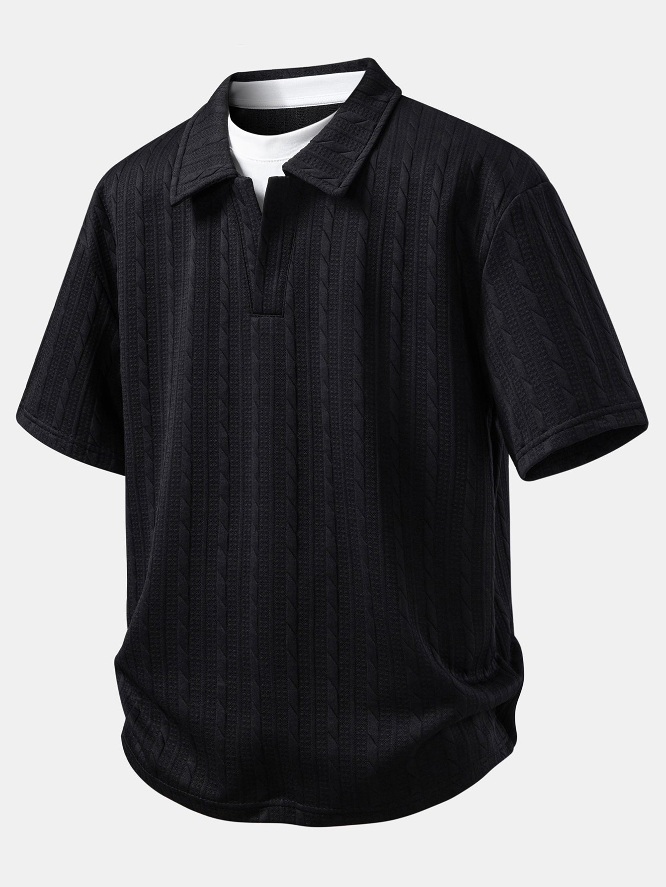 Relax Fit 2 In 1 Twist Jacquard V Neck Polo