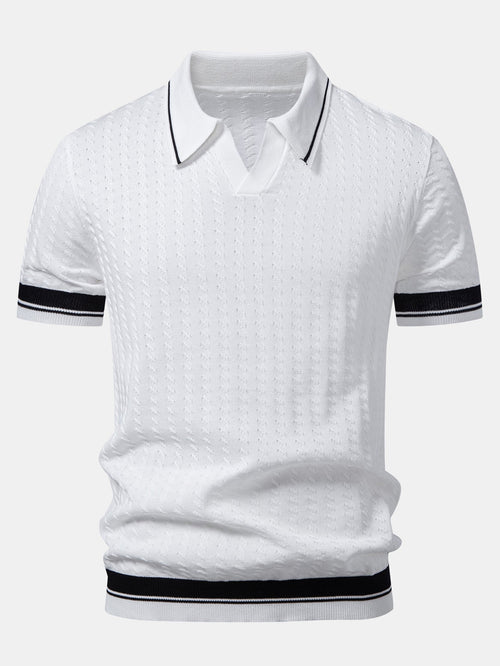 Contrast Trim Textured Johnny Collar Knit Polo
