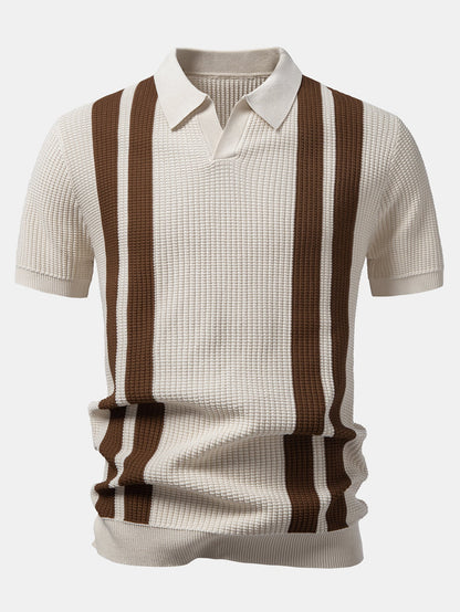 Stripe Johnny Collar Knit Polo