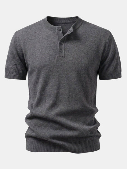 Short-Sleeve Knit Henley Shirt