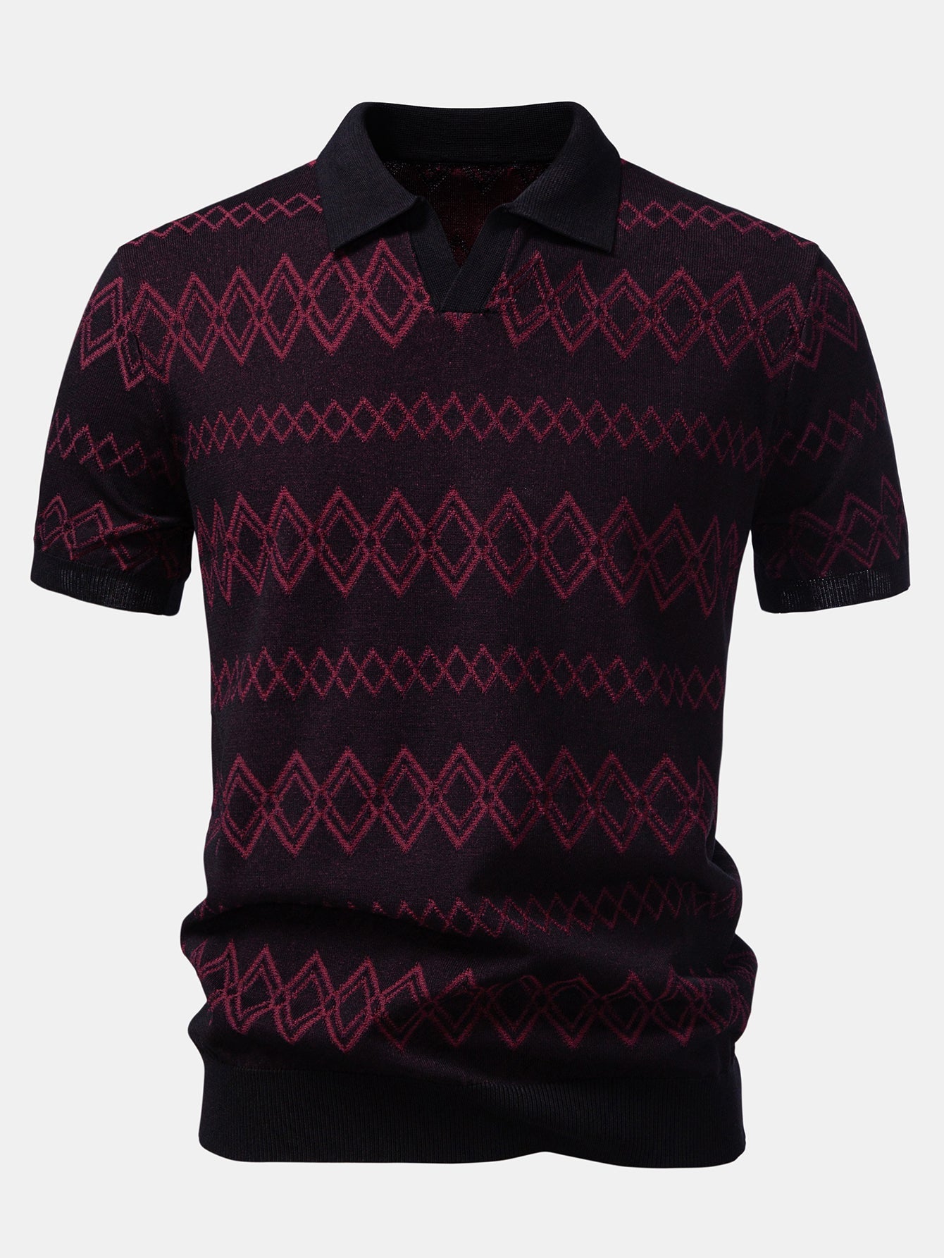 Geometric Jacquard Johnny Collar Polo