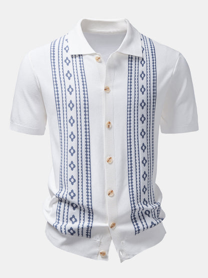 Geometric Floral Jacquard Button Up Knit Shirt