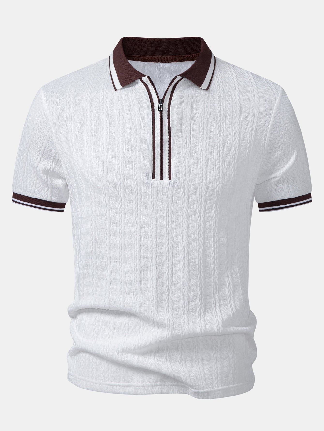 Wheat Ear Jacquard Zipper Knit Polo