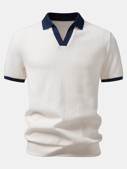 Contrast Knit Waffle Johnny Collar Polo