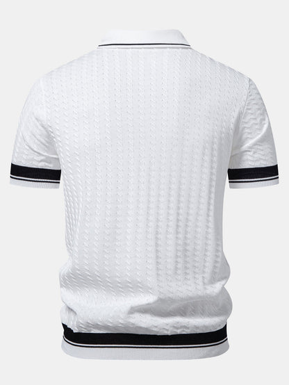 Contrast Trim Textured Johnny Collar Knit Polo
