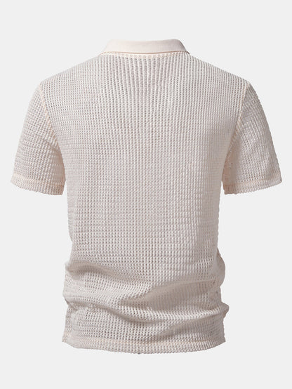 Relax Fit Crocheted V Neck Polo