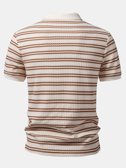 Stripe Waffle Johnny Collar Polo