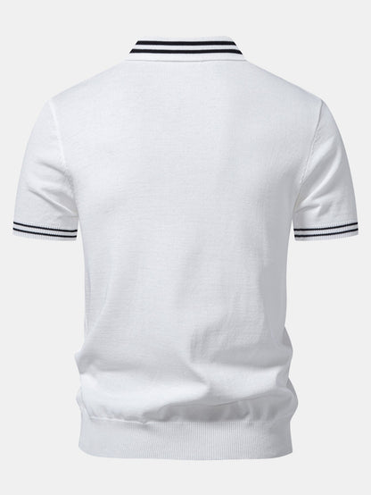 Contrast Trim Twisted Jacquard Knit Polo