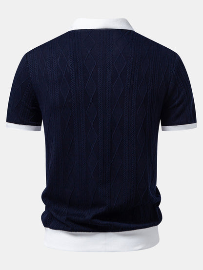 Contrast Geometry Jacquard Knit Polo