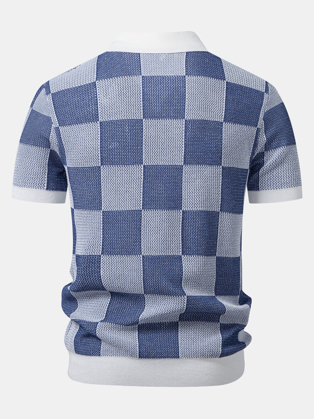 Checkerboard Crocheted Zipper Knit Polo