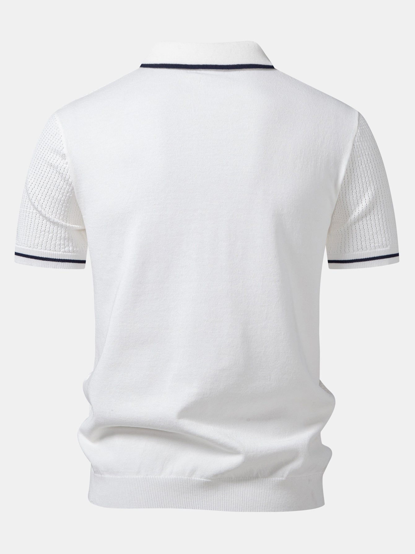 Contrast Stripe Trim Pocket Johnny Collar Knit Polo