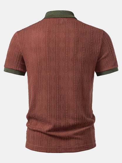 Contrast Collar Geometric Jacquard Knit Polo