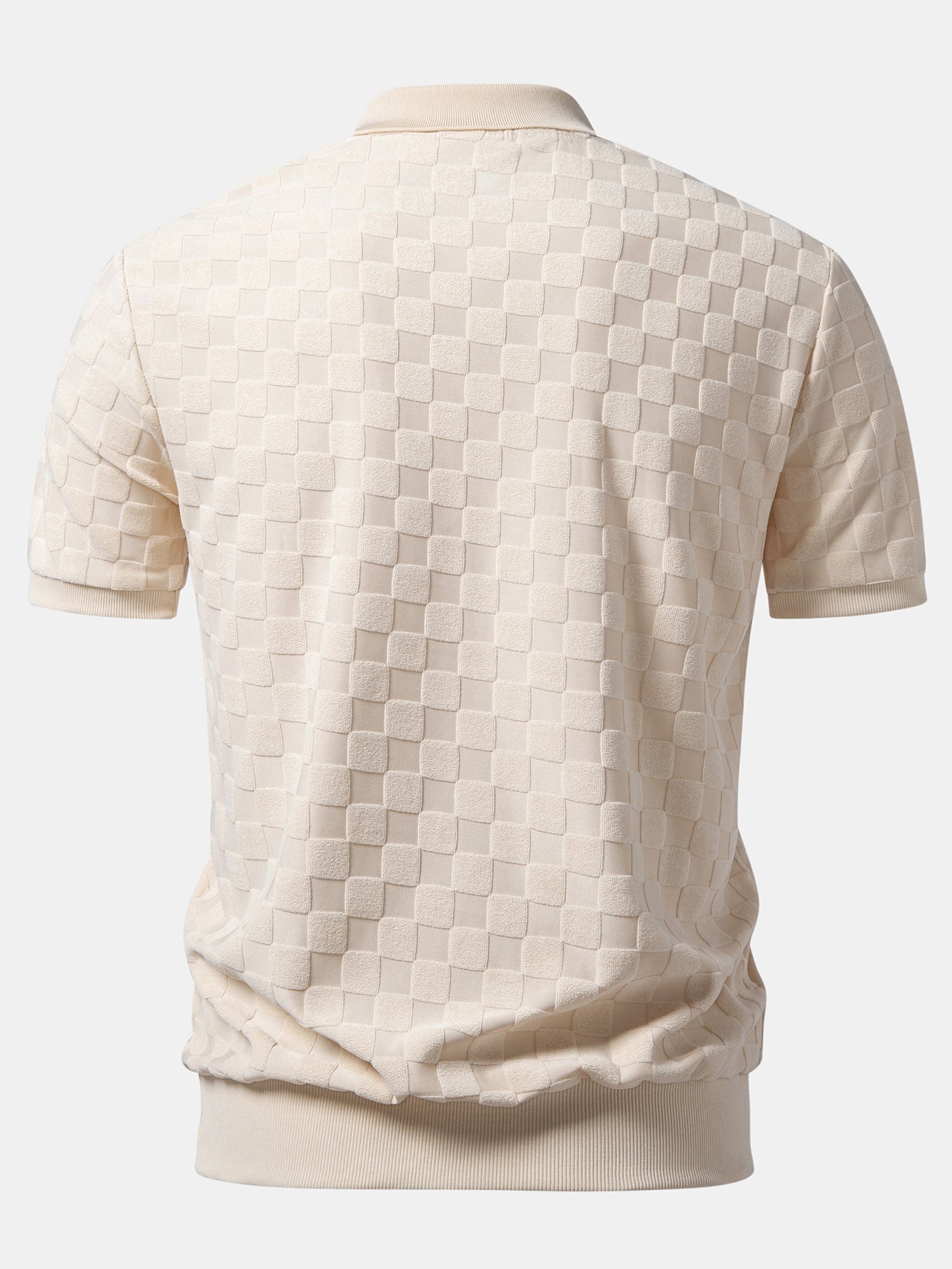 Checkerboard V-Neck Knit Polo