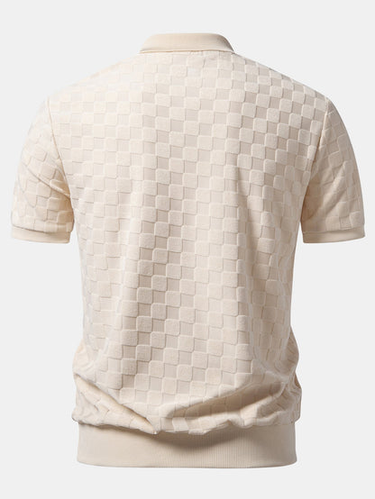 Checkerboard V-Neck Knit Polo
