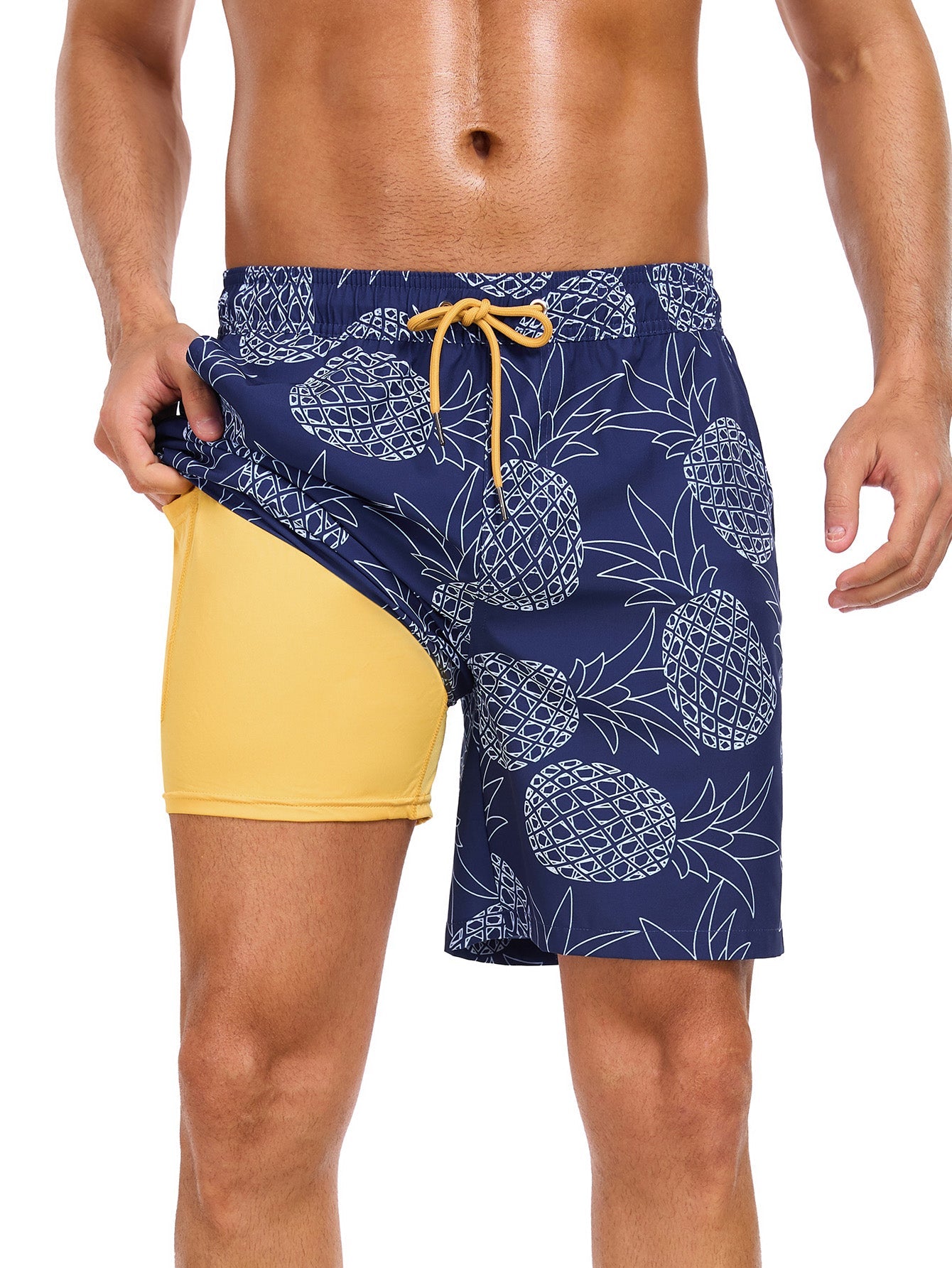 2 In 1 Pineapple Print Swim Shorts