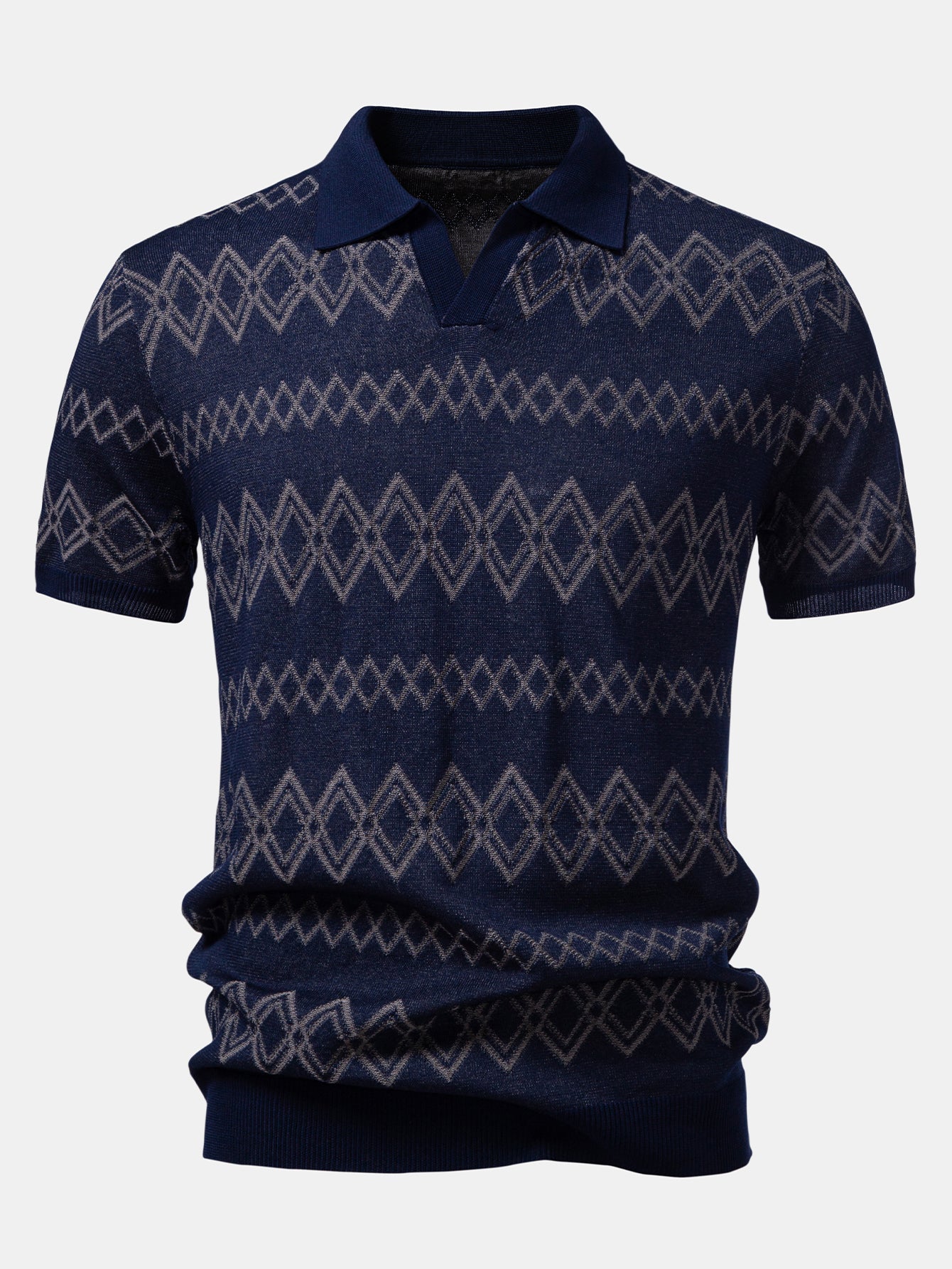 Geometric Jacquard Johnny Collar Polo