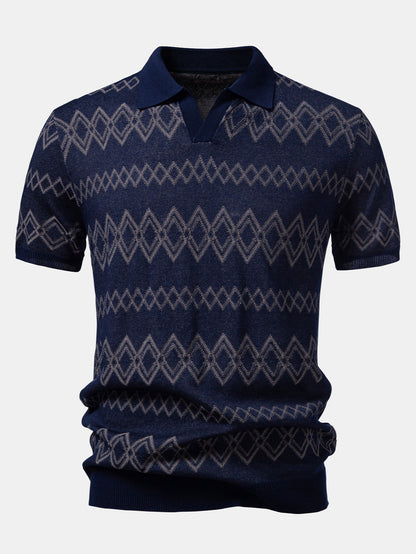 Geometric Jacquard Johnny Collar Polo