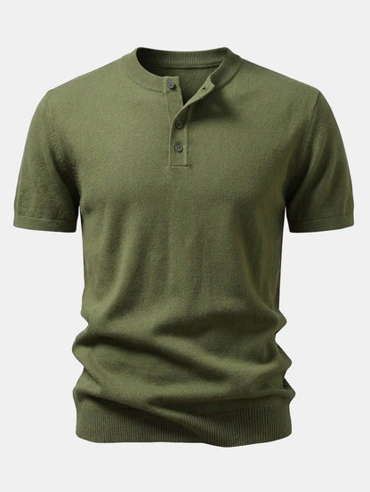 Short-Sleeve Knit Henley Shirt
