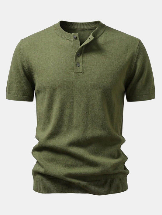 Short-Sleeve Knit Henley Shirt