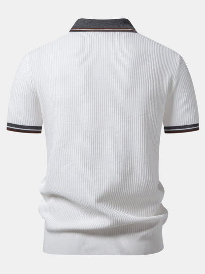 Contrast Trim Waffle Johnny Collar Knit Polo
