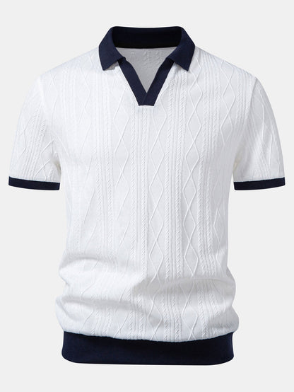 Contrast Geometry Jacquard Knit Polo