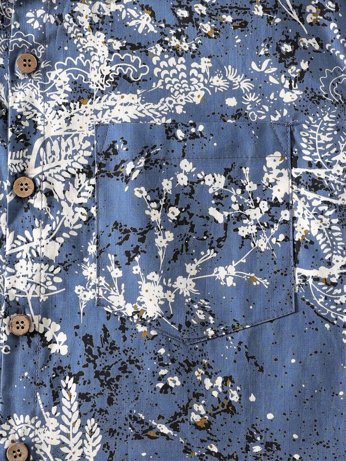 Men’s Artistic Floral Print Short Sleeve Button Up Breathable Cool Casual Shirt