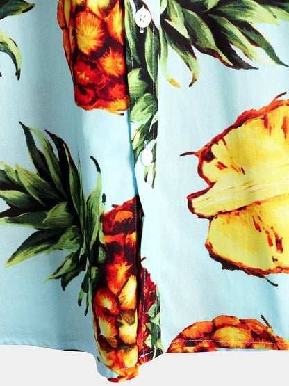 Men's Pineapple Print Holiday Pocket Cotton Shirt