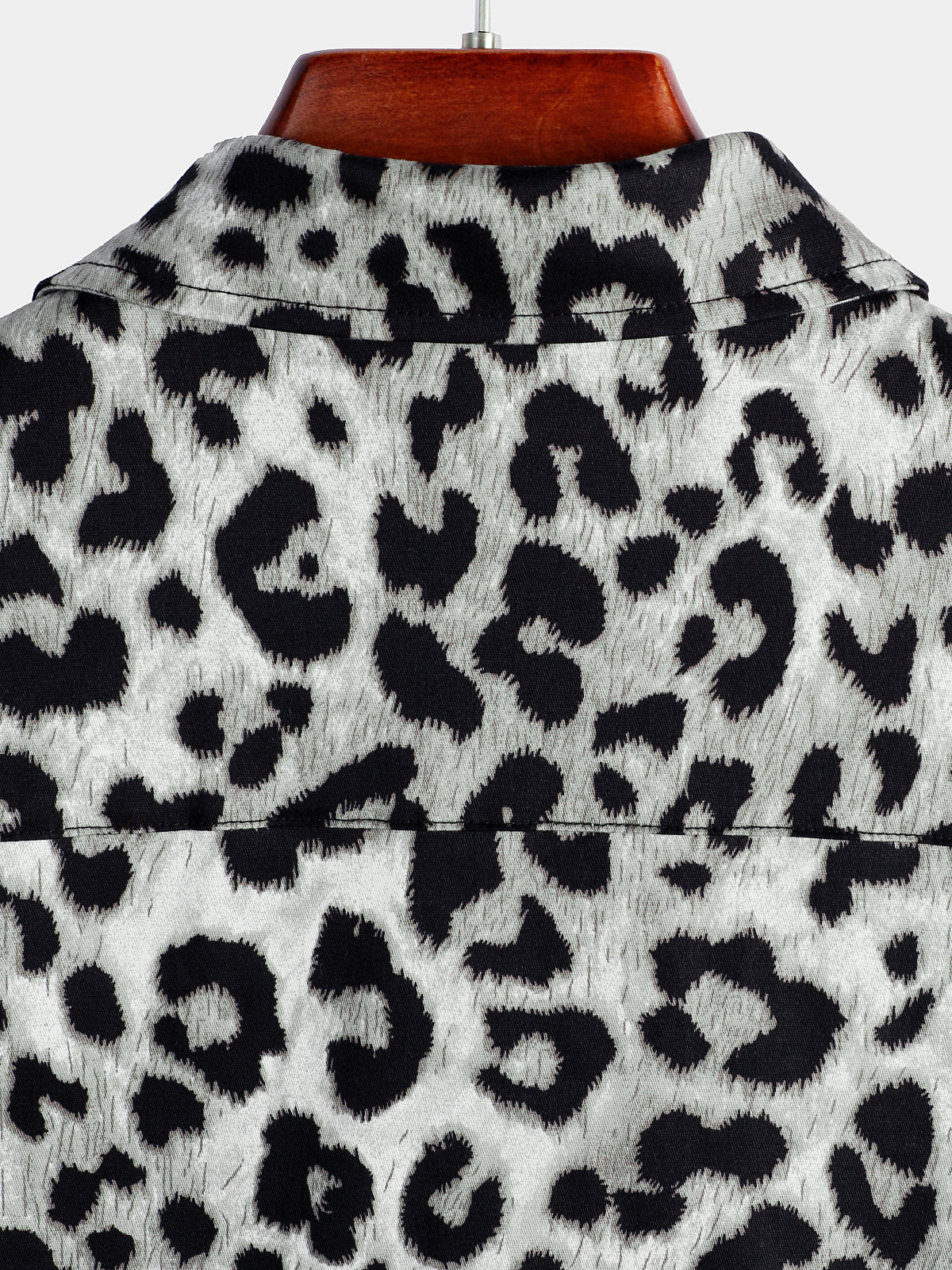 Men's Cotton Casual White Leopard Animal Print Cheetah Rock Button Up Short Sleeve Shirt