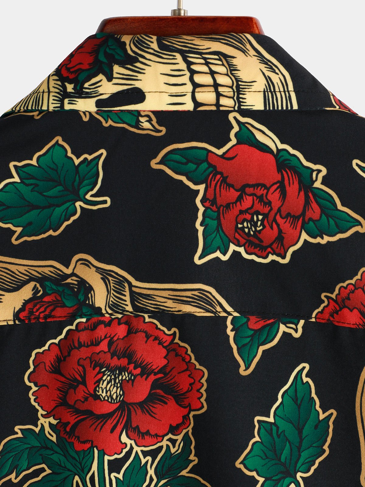 Men's Gold Skull Rose Print Short Sleeve Shirt