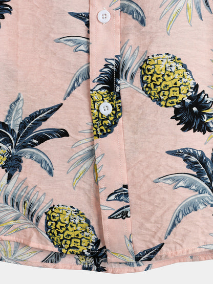 Men's Holiday Pink Pineapple Short Sleeve Pocket Shirt