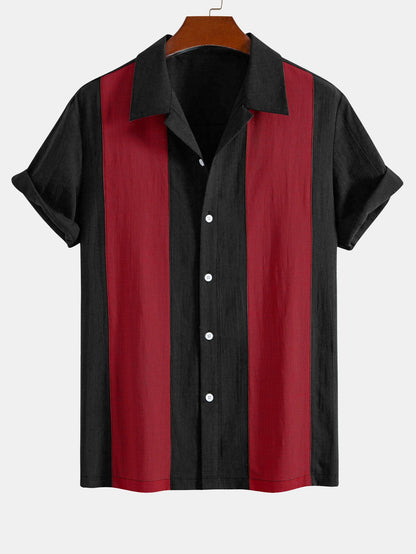 Linen Look Patchwork Bowling Shirt
