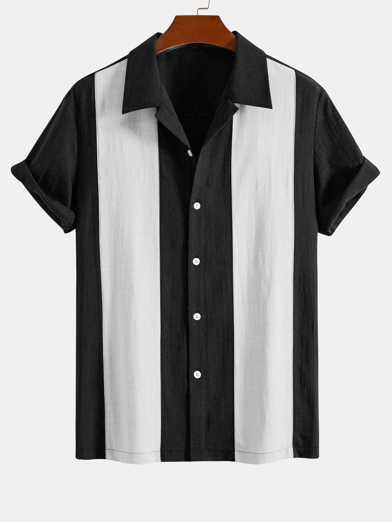 Linen Look Patchwork Bowling Shirt
