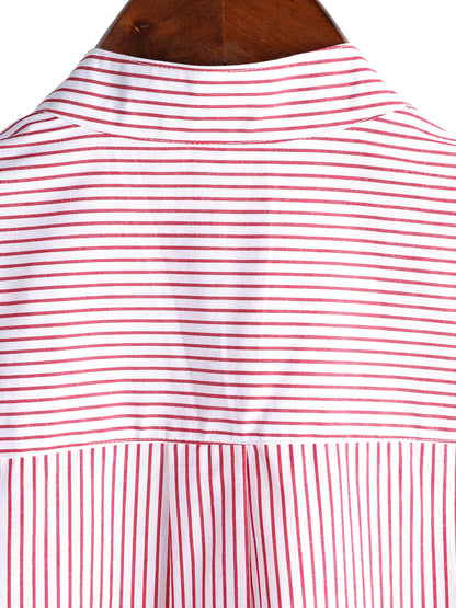 Men's Cotton Striped Stand Collar Short Sleeve Shirt