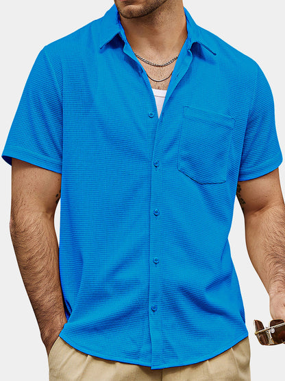 Men's Casual Waffle Summer Beach Short Sleeve Shirt