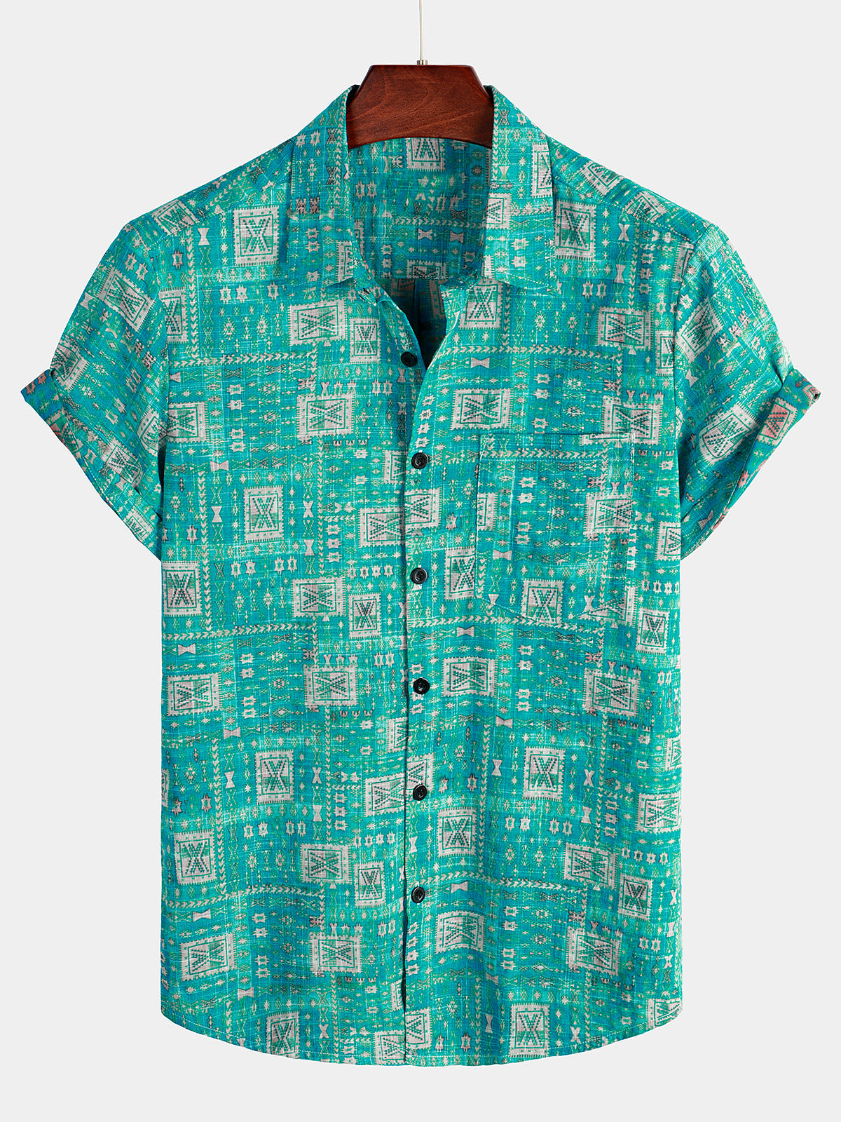 Men's Casual Retro Holiday Pocket Short Sleeve Shirt