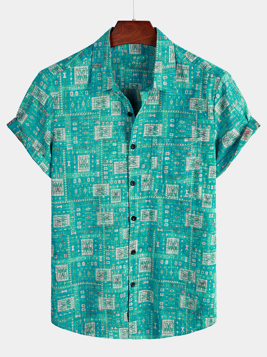 Men's Casual Retro Holiday Pocket Short Sleeve Shirt