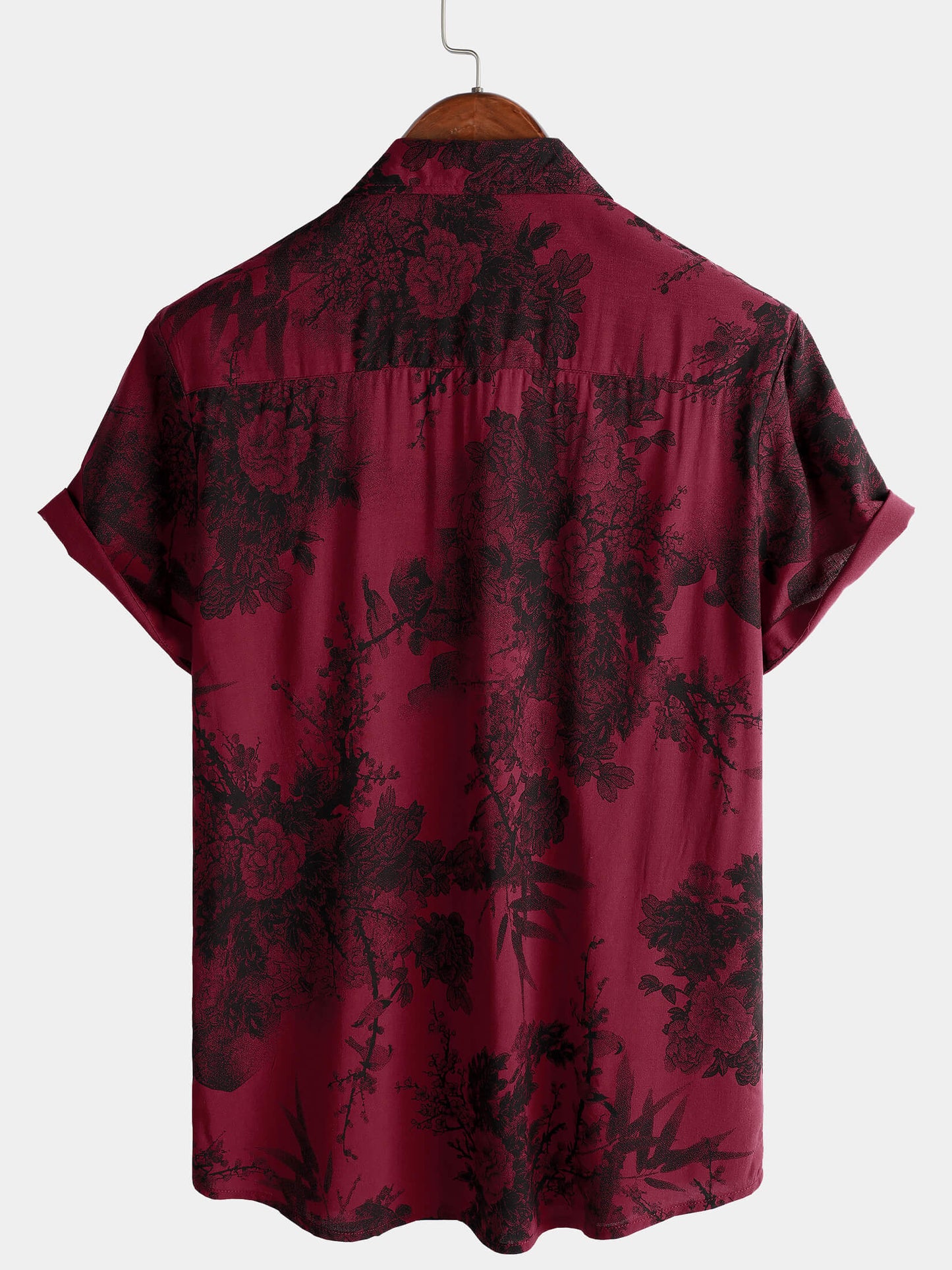 Men's Red Vintage Floral Summer Holiday Hawaiian Breathable Button Up Short Sleeve Shirt