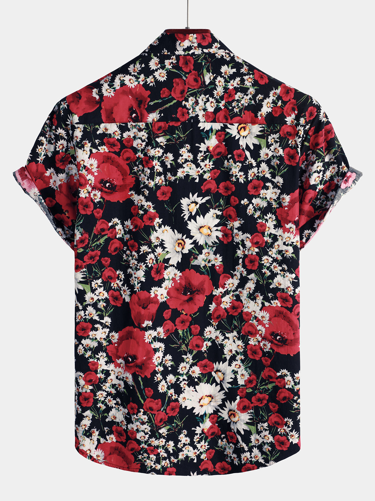Men's Summer Rose Daisy Flower Print Casual Floral Short Sleeve Shirt