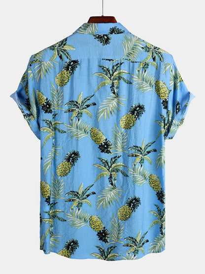 Men's Holiday Pineapple Short Sleeve Pocket Shirt