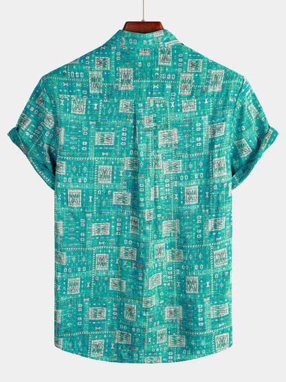 Men's Casual Retro Holiday Pocket Short Sleeve Shirt