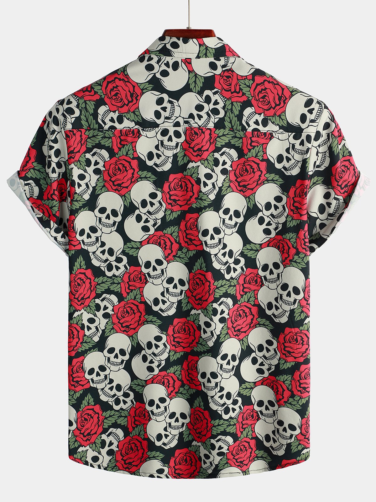 Men's Gold Skull Rose Print Short Sleeve Shirt
