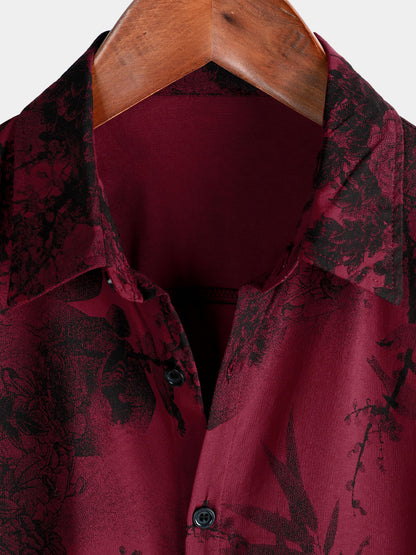 Men's Red Vintage Floral Summer Holiday Hawaiian Breathable Button Up Short Sleeve Shirt